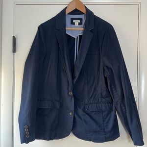 LL Bean Women’s Classic Cotton Single Breasted Two Button Blazer Navy Blue Large